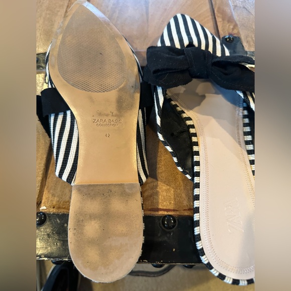 Zara Black and White Striped Bow Mules - Picture 7 of 8